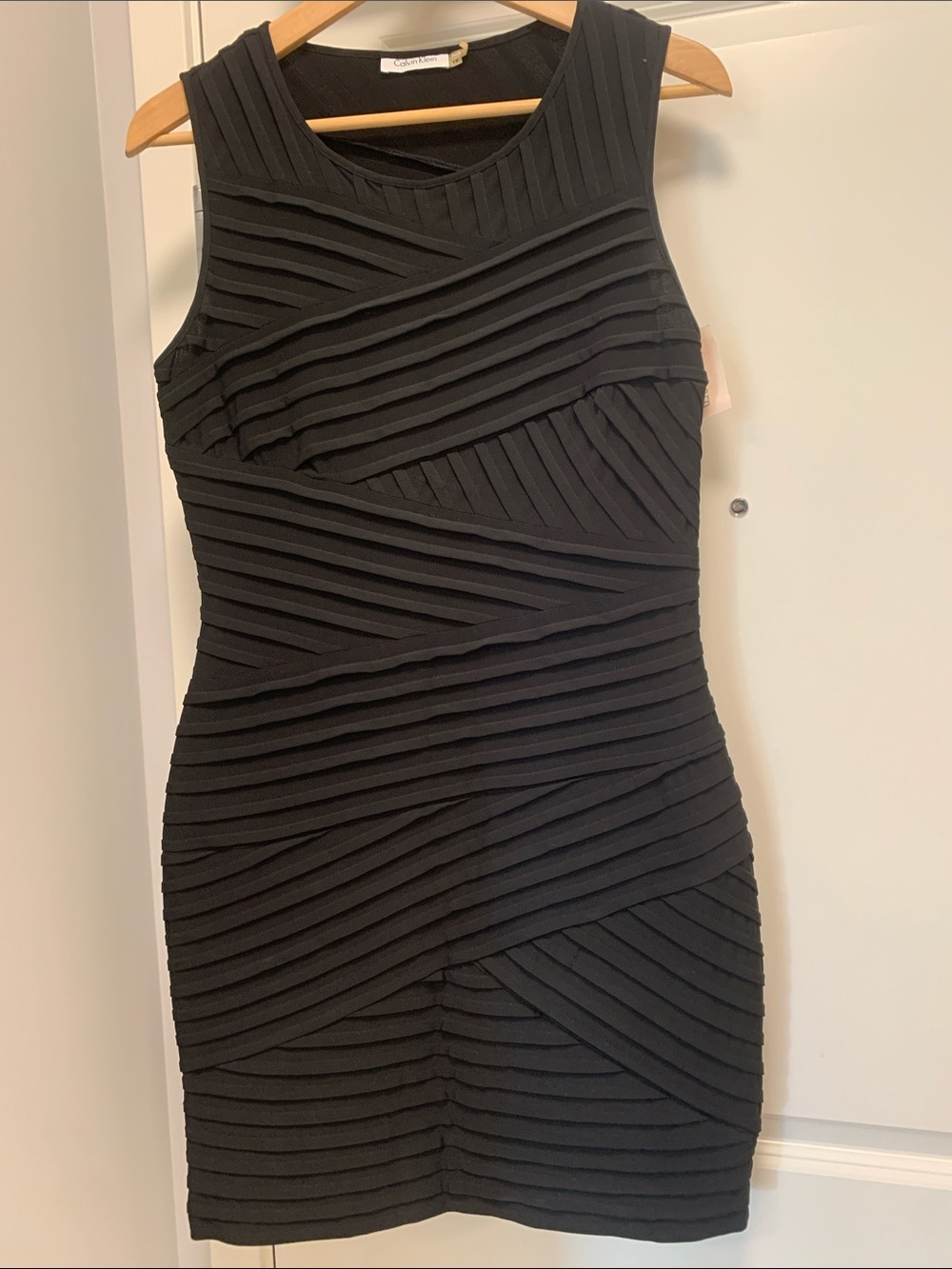 Calvin Klein Black Ribbed Panel Sheath Dress